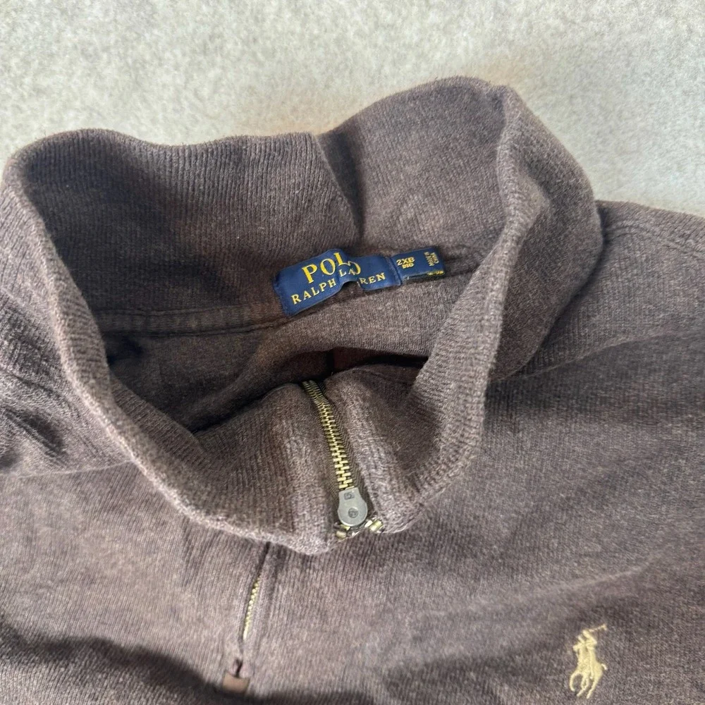 Polo‎ Ralph Lauren Quarter Zip Pullover Mens 2XB Brown Cotton Knit Logo